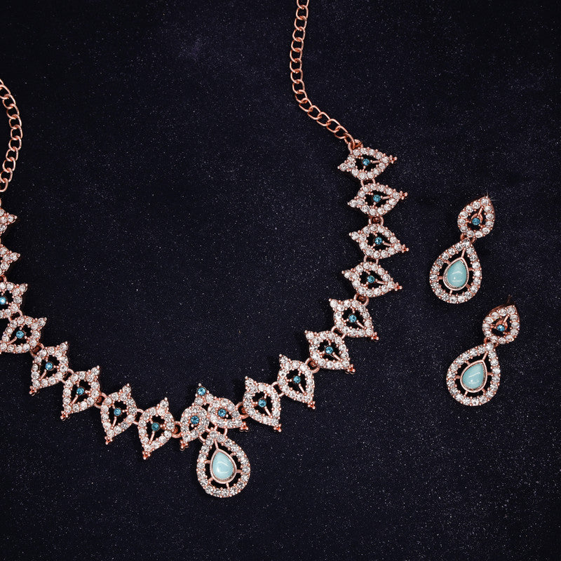 Tehzeeb Creations Sky Blue Colour Ad Studded Necklace Jewellery Set With Matching Earrings For Women And Girls | Grocsy