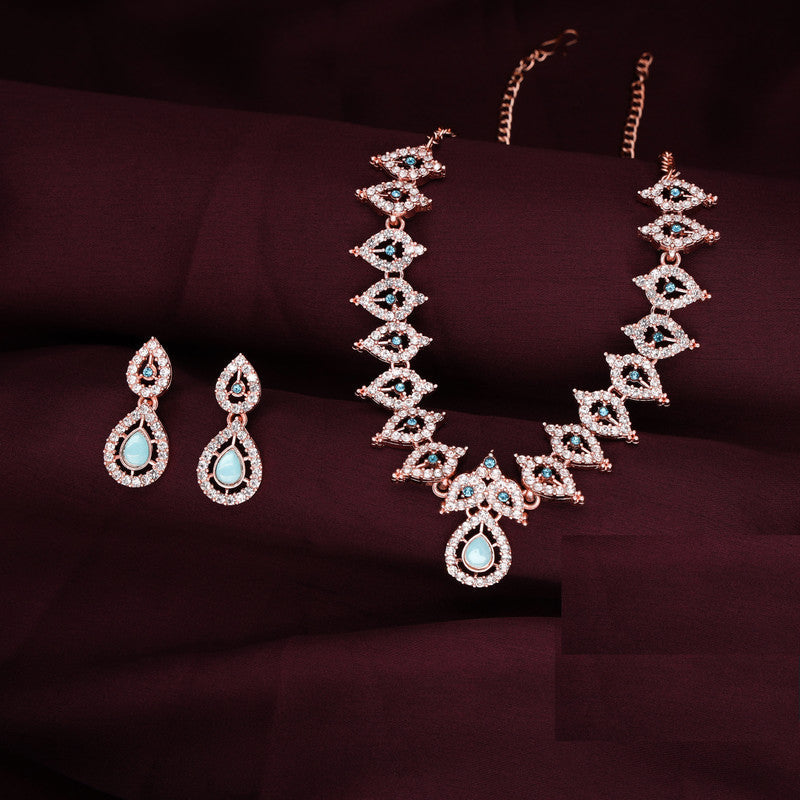 Tehzeeb Creations Sky Blue Colour Ad Studded Necklace Jewellery Set With Matching Earrings For Women And Girls | Grocsy