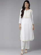 ADA Ethnic Motifs Embroidered Chikankari White Romance Kurta | Grocsy