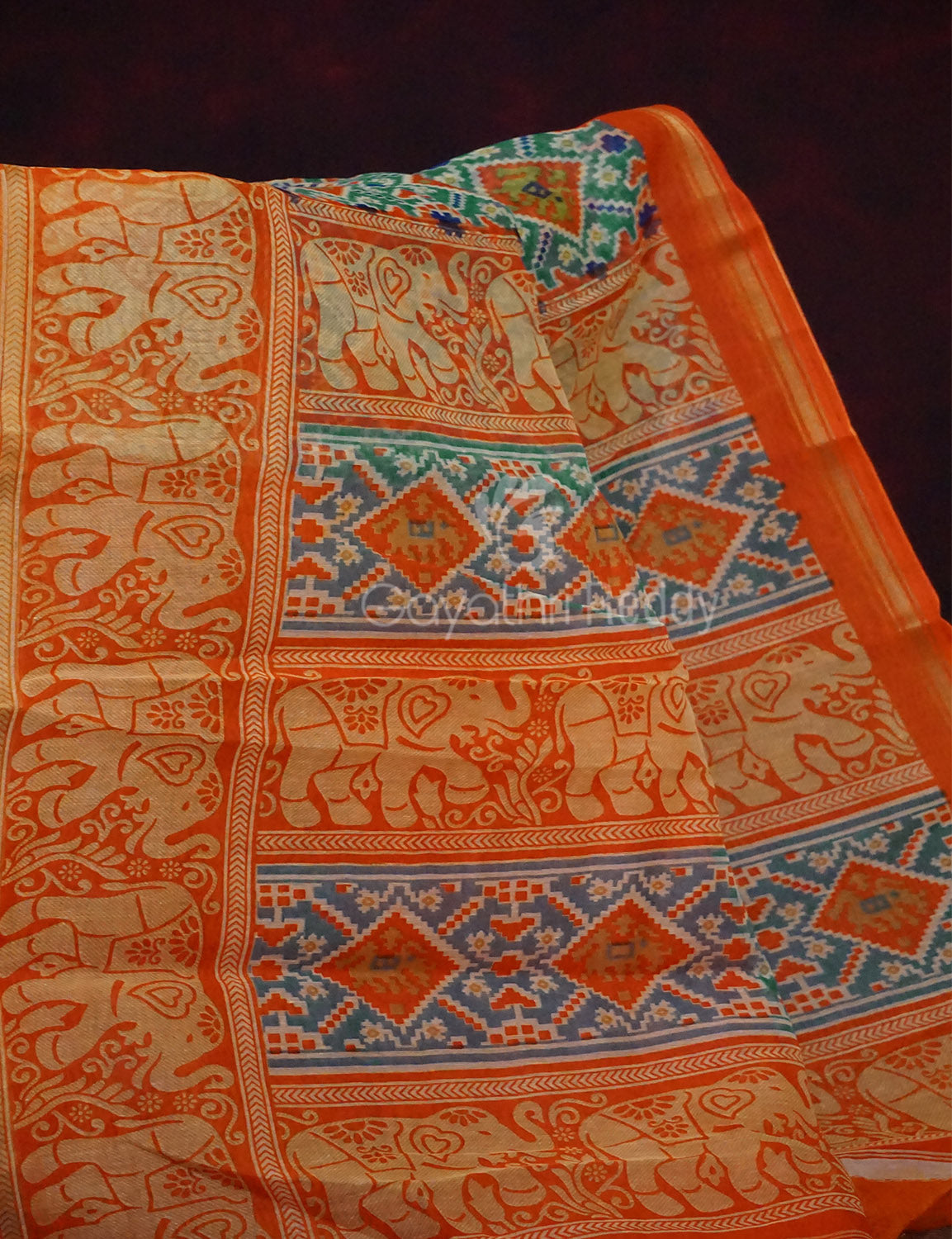 Sea Green Colour All Over Print Semi Chanderi Saree By Gayathri Reddy Designer Studio | Grocsy