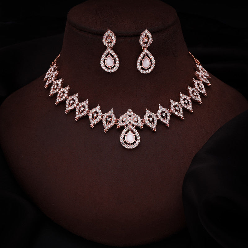 Tehzeeb Creations Baby Pink Colour Ad Studded Necklace Jewellery Set With Matching Earrings For Women And Girls | Grocsy