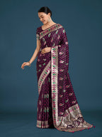 Monjolika Fashion Wine With Gold Bordar Banarasi Zari Woven Satin Saree | Grocsy