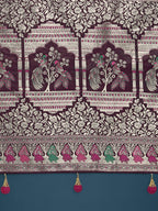 Monjolika Fashion Wine With Gold Bordar Banarasi Zari Woven Satin Saree | Grocsy
