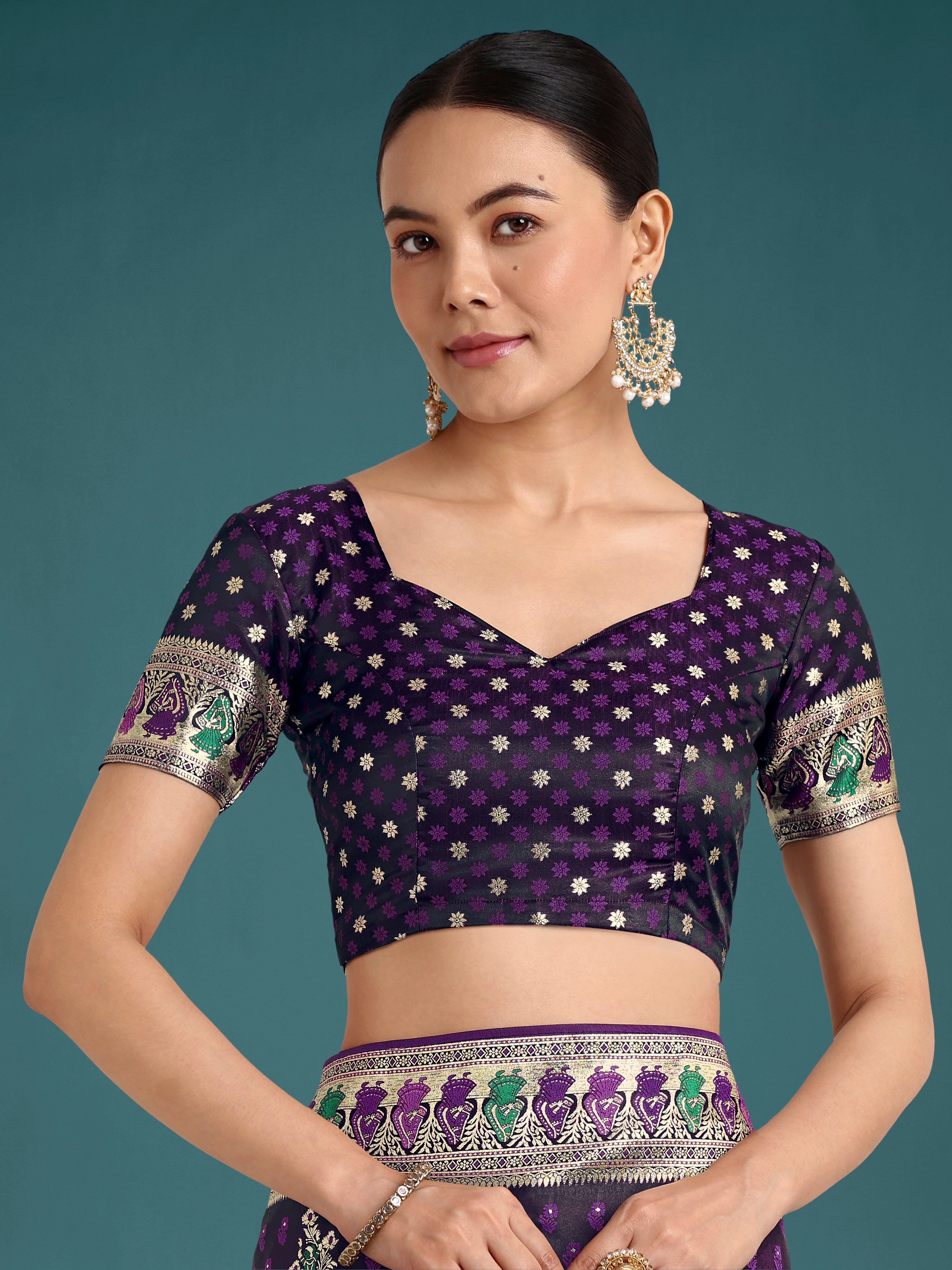 Monjolika Fashion Purple With Gold Bordar Banarasi Zari Woven Satin Saree | Grocsy