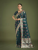 Monjolika Fashion Teal With Gold Bordar Banarasi Zari Woven Satin Saree | Grocsy