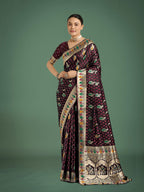 Monjolika Fashion Maroon With Gold Bordar Banarasi Zari Woven Satin Saree | Grocsy