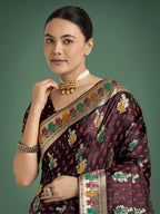 Monjolika Fashion Maroon With Gold Bordar Banarasi Zari Woven Satin Saree | Grocsy