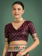 Monjolika Fashion Maroon With Gold Bordar Banarasi Zari Woven Satin Saree | Grocsy