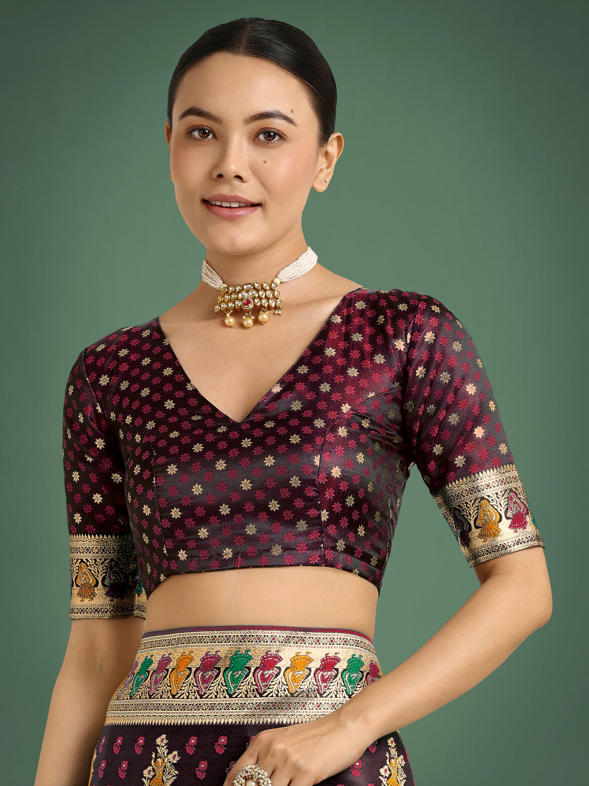 Monjolika Fashion Maroon With Gold Bordar Banarasi Zari Woven Satin Saree | Grocsy
