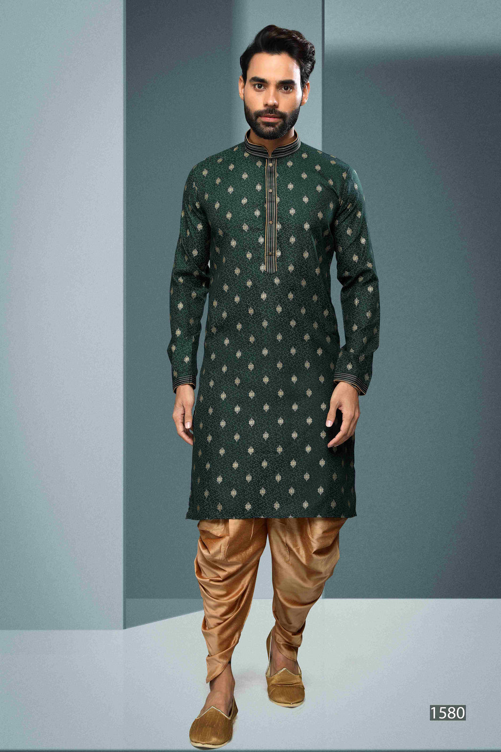 Raivat Ethnic Cotton Digital Print Pintux Work Kurta Pajama In Green Colour | Grocsy