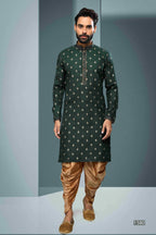 Raivat Ethnic Cotton Digital Print Pintux Work Kurta Pajama In Green Colour | Grocsy