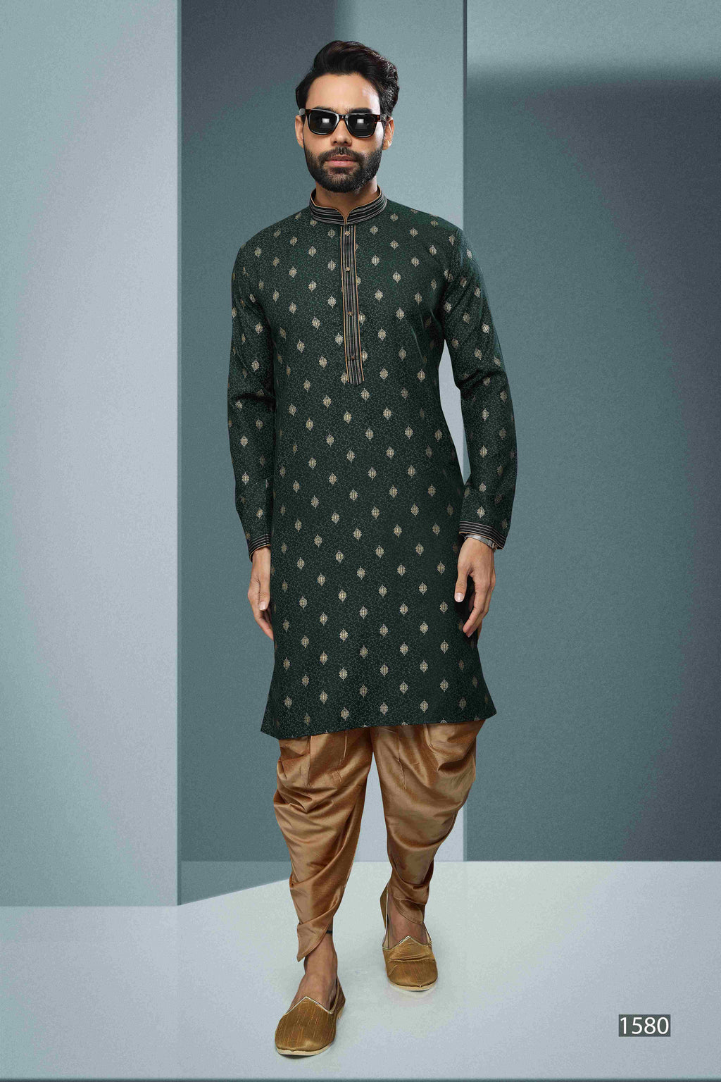 Raivat Ethnic Cotton Digital Print Pintux Work Kurta Pajama In Green Colour | Grocsy