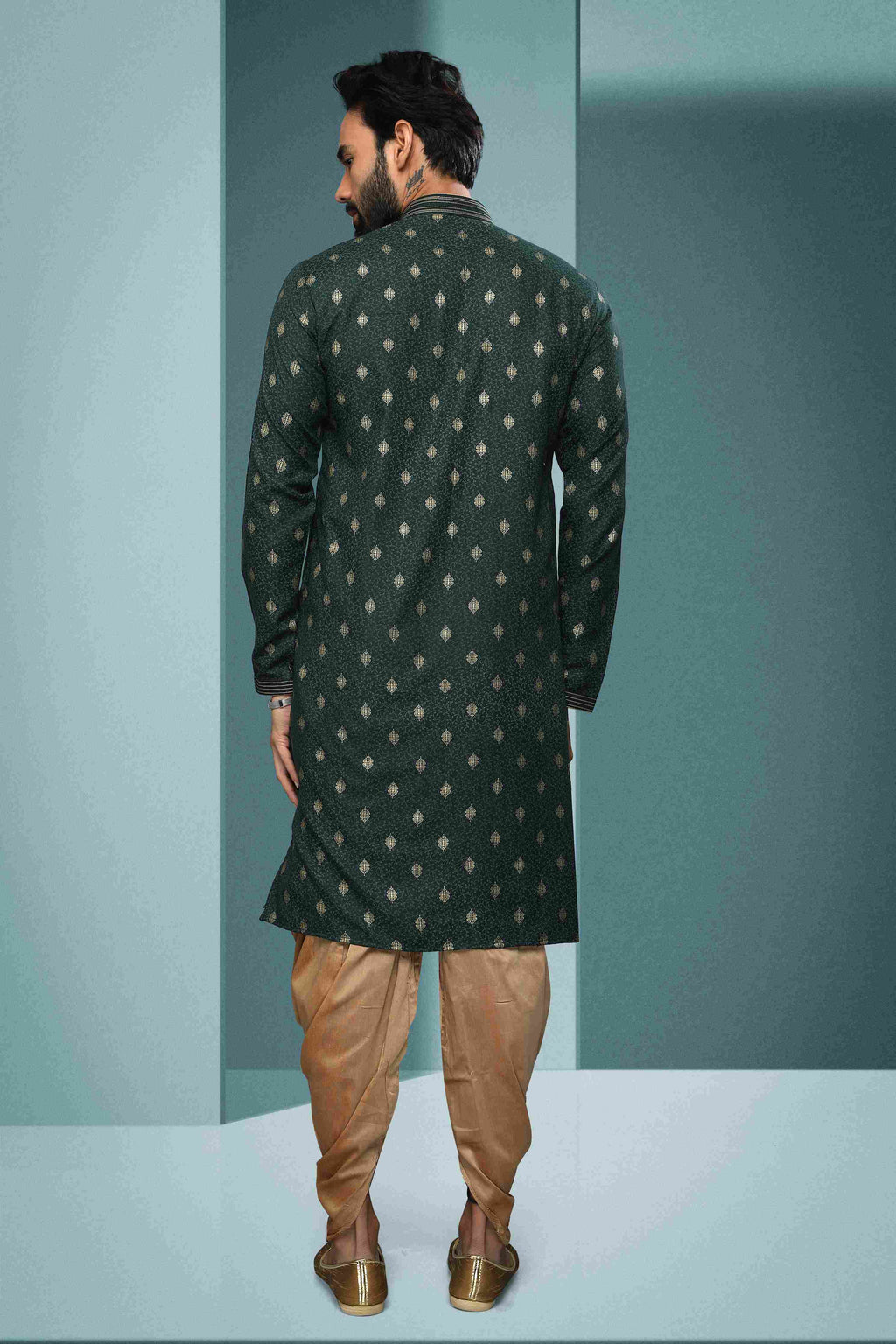 Raivat Ethnic Cotton Digital Print Pintux Work Kurta Pajama In Green Colour | Grocsy