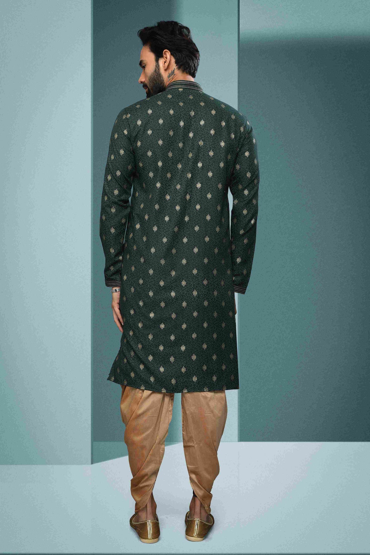Raivat Ethnic Cotton Digital Print Pintux Work Kurta Pajama In Green Colour | Grocsy