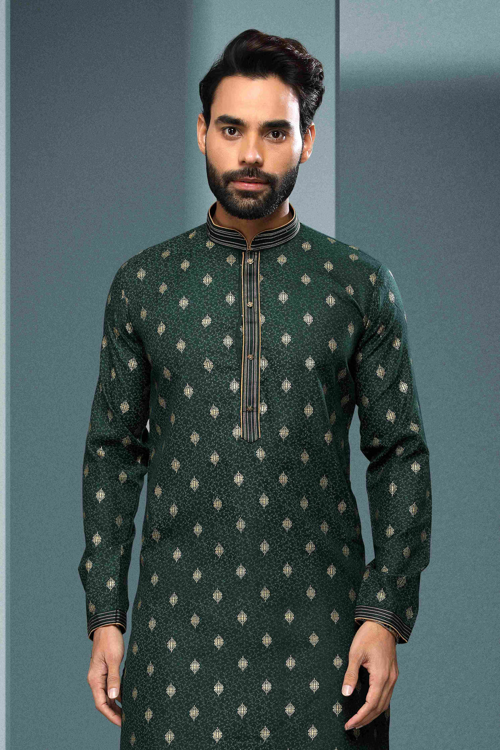 Raivat Ethnic Cotton Digital Print Pintux Work Kurta Pajama In Green Colour | Grocsy