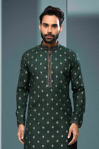 Raivat Ethnic Cotton Digital Print Pintux Work Kurta Pajama In Green Colour | Grocsy