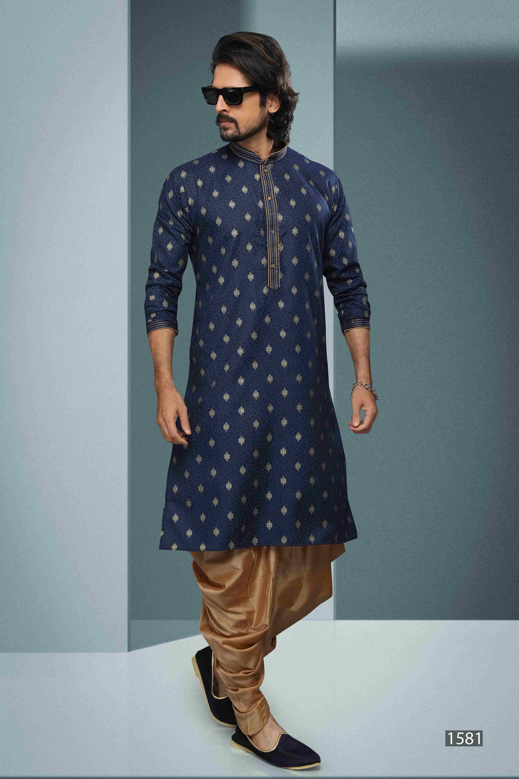 Raivat Ethnic Cotton Digital Print Pintux Work Kurta Pajama In Blue Colour | Grocsy