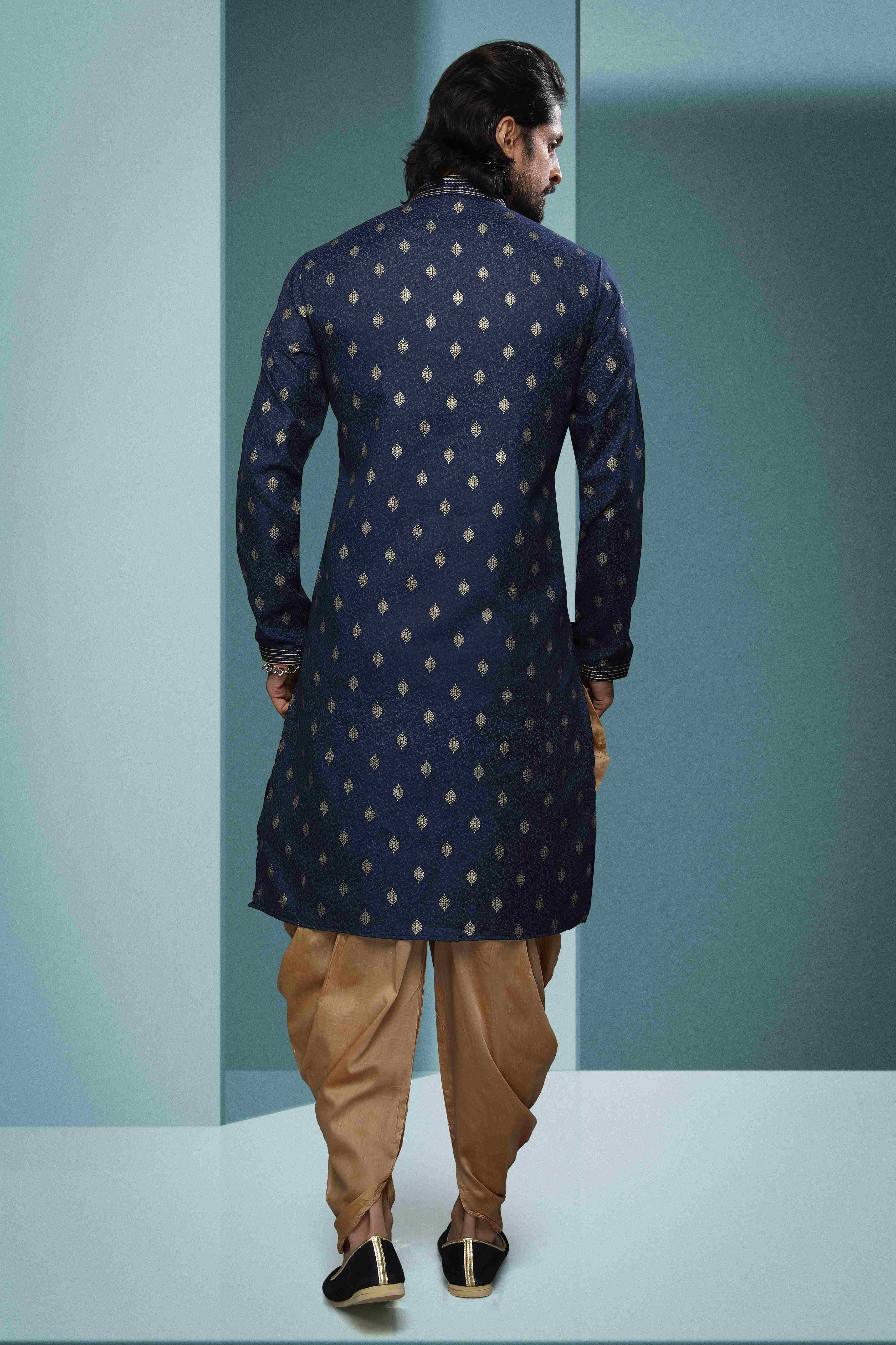 Raivat Ethnic Cotton Digital Print Pintux Work Kurta Pajama In Blue Colour | Grocsy