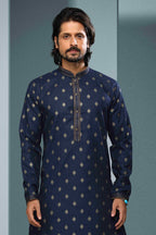 Raivat Ethnic Cotton Digital Print Pintux Work Kurta Pajama In Blue Colour | Grocsy