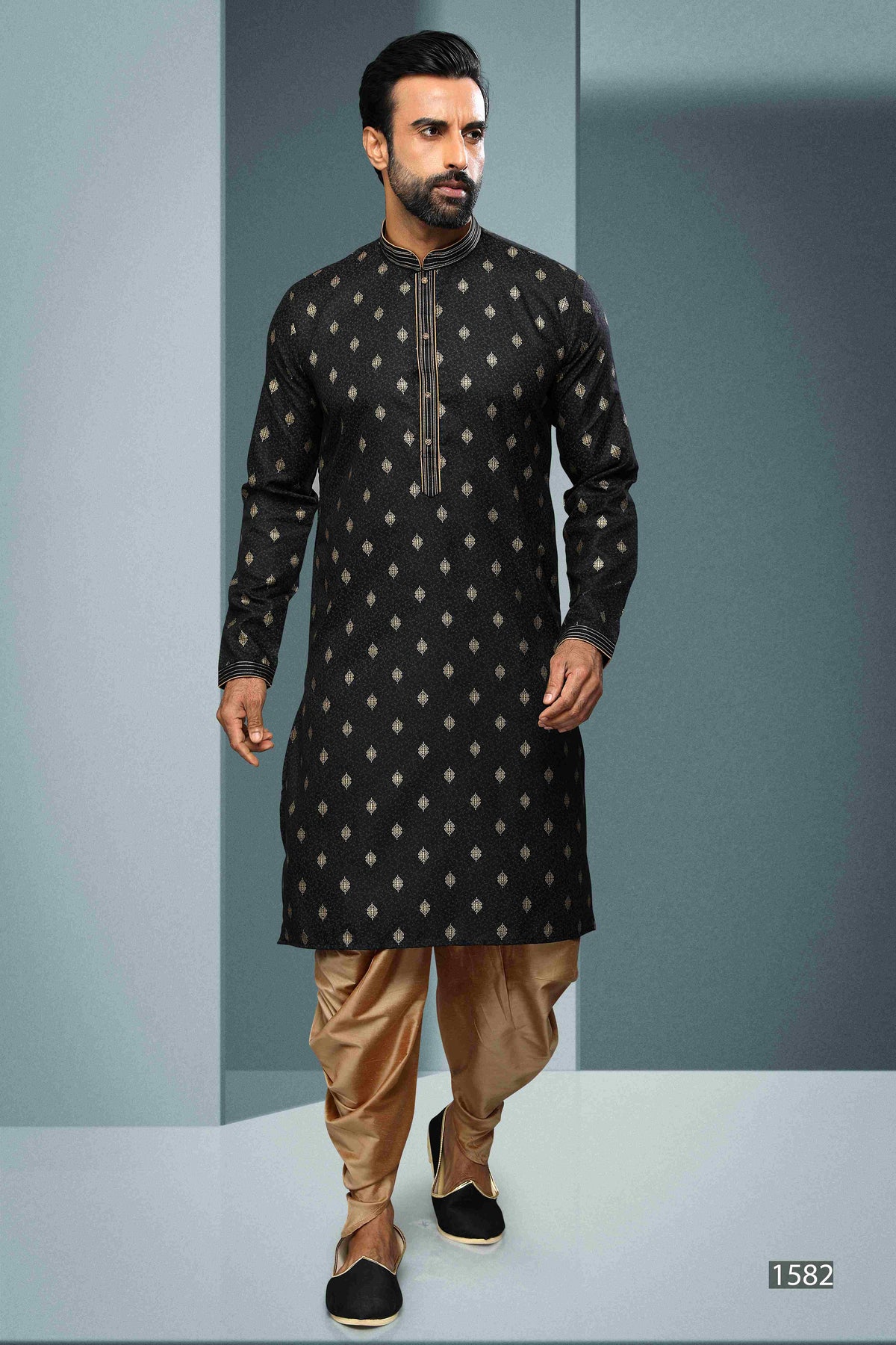 Raivat Ethnic Cotton Digital Print Pintux Work Kurta Pajama In Black Colour | Grocsy