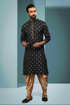 Raivat Ethnic Cotton Digital Print Pintux Work Kurta Pajama In Black Colour | Grocsy