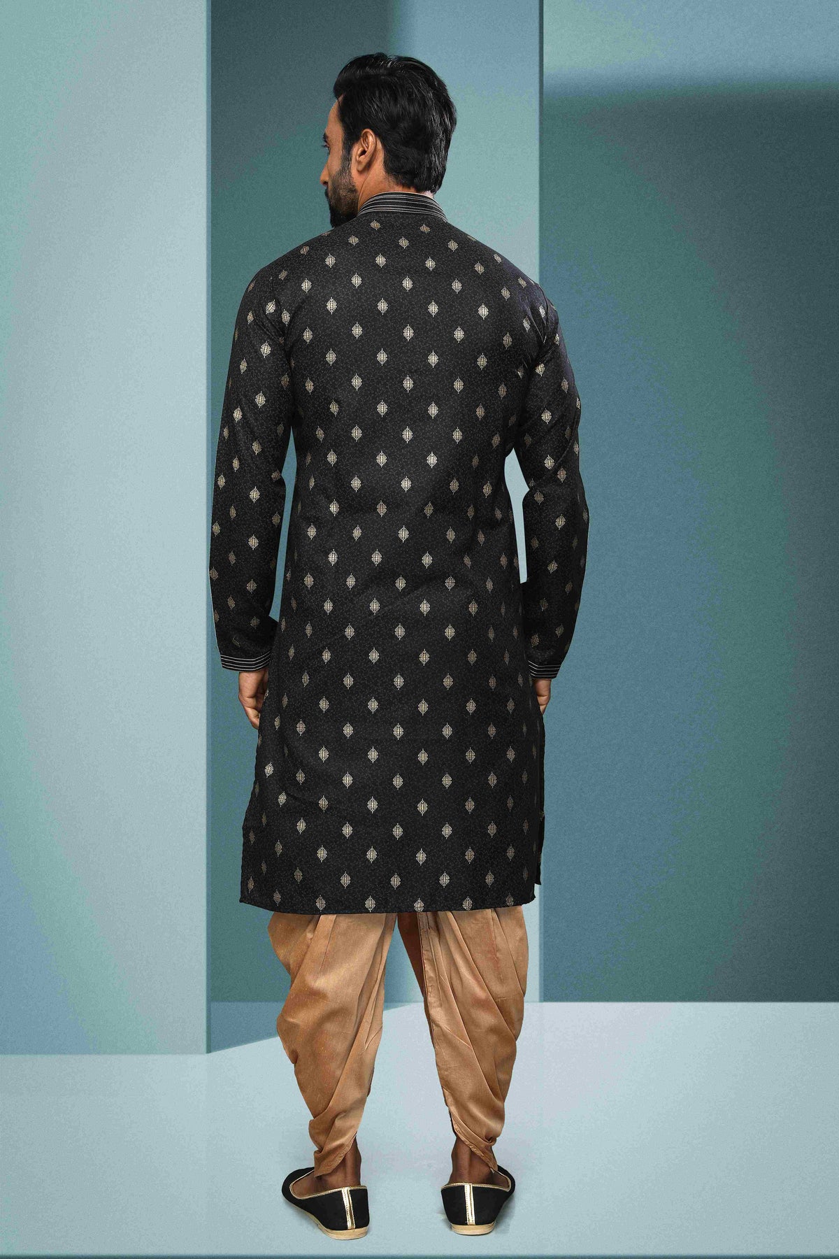 Raivat Ethnic Cotton Digital Print Pintux Work Kurta Pajama In Black Colour | Grocsy