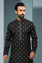 Raivat Ethnic Cotton Digital Print Pintux Work Kurta Pajama In Black Colour | Grocsy