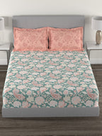 MYTRIDENT Green White Ethnic Motifs Cotton 144 TC Queen Bedsheet With 2 Pillow Covers | Grocsy