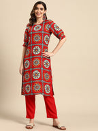 Sangria Women Ethnic Motifs Printed Kurta with Trousers | Grocsy