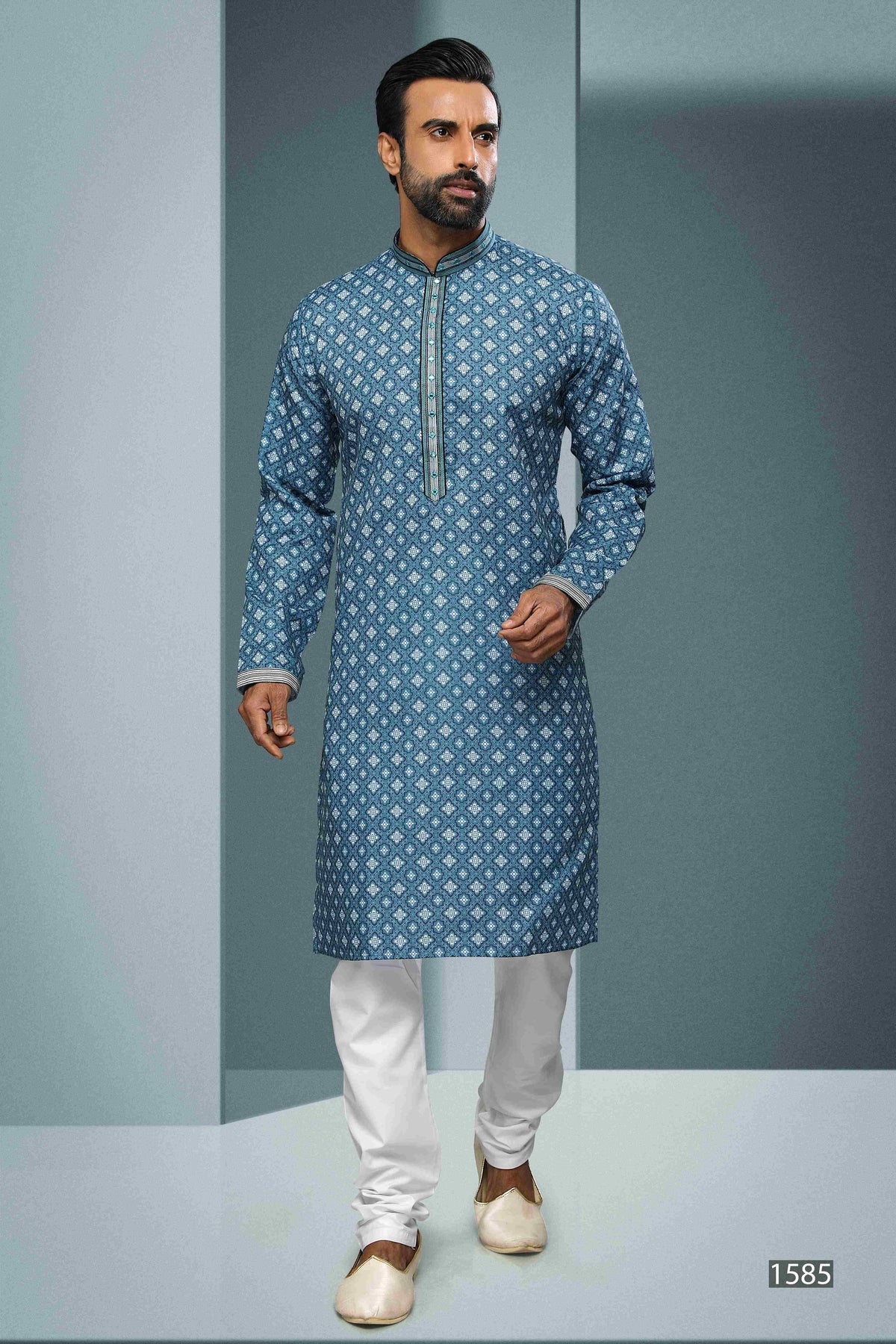 Raivat Ethnic Cotton Digital Print Mirror Work Kurta Pajama In Blue Colour | Grocsy