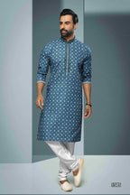 Raivat Ethnic Cotton Digital Print Mirror Work Kurta Pajama In Blue Colour | Grocsy