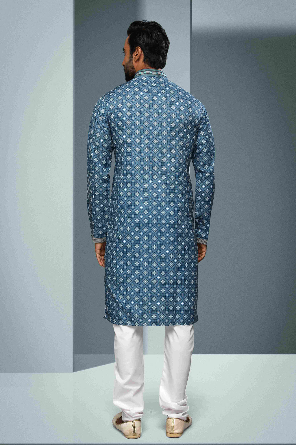 Raivat Ethnic Cotton Digital Print Mirror Work Kurta Pajama In Blue Colour | Grocsy
