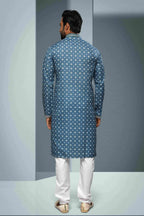Raivat Ethnic Cotton Digital Print Mirror Work Kurta Pajama In Blue Colour | Grocsy