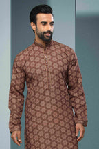 Raivat Ethnic Cotton Digital Print Mirror Work Kurta Pajama In Brown Colour | Grocsy