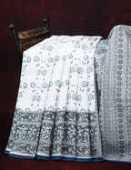 Mix of White and Grey Block Print Mulmul Cotton Saree By Gayathri Reddy Designer Studio | Grocsy