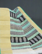Gleaming Sea Green Kalamkari Cotton Linen Printed Saree By Gayathri Reddy Designer Studio | Grocsy