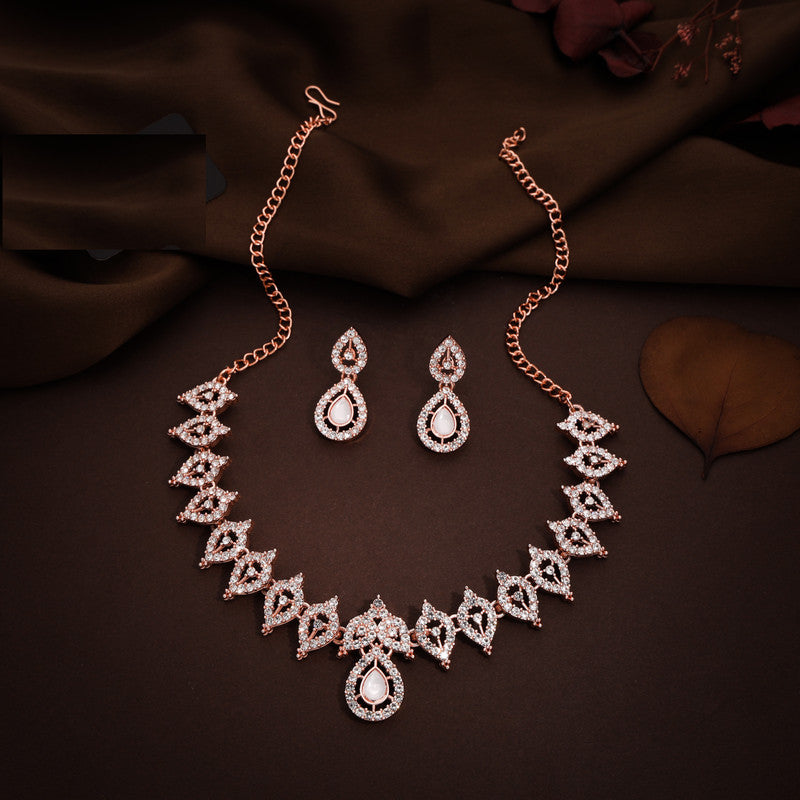 Tehzeeb Creations Baby Pink Colour Ad Studded Necklace Jewellery Set With Matching Earrings For Women And Girls | Grocsy