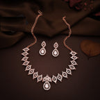 Tehzeeb Creations Baby Pink Colour Ad Studded Necklace Jewellery Set With Matching Earrings For Women And Girls | Grocsy