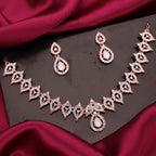Tehzeeb Creations Baby Pink Colour Ad Studded Necklace Jewellery Set With Matching Earrings For Women And Girls | Grocsy