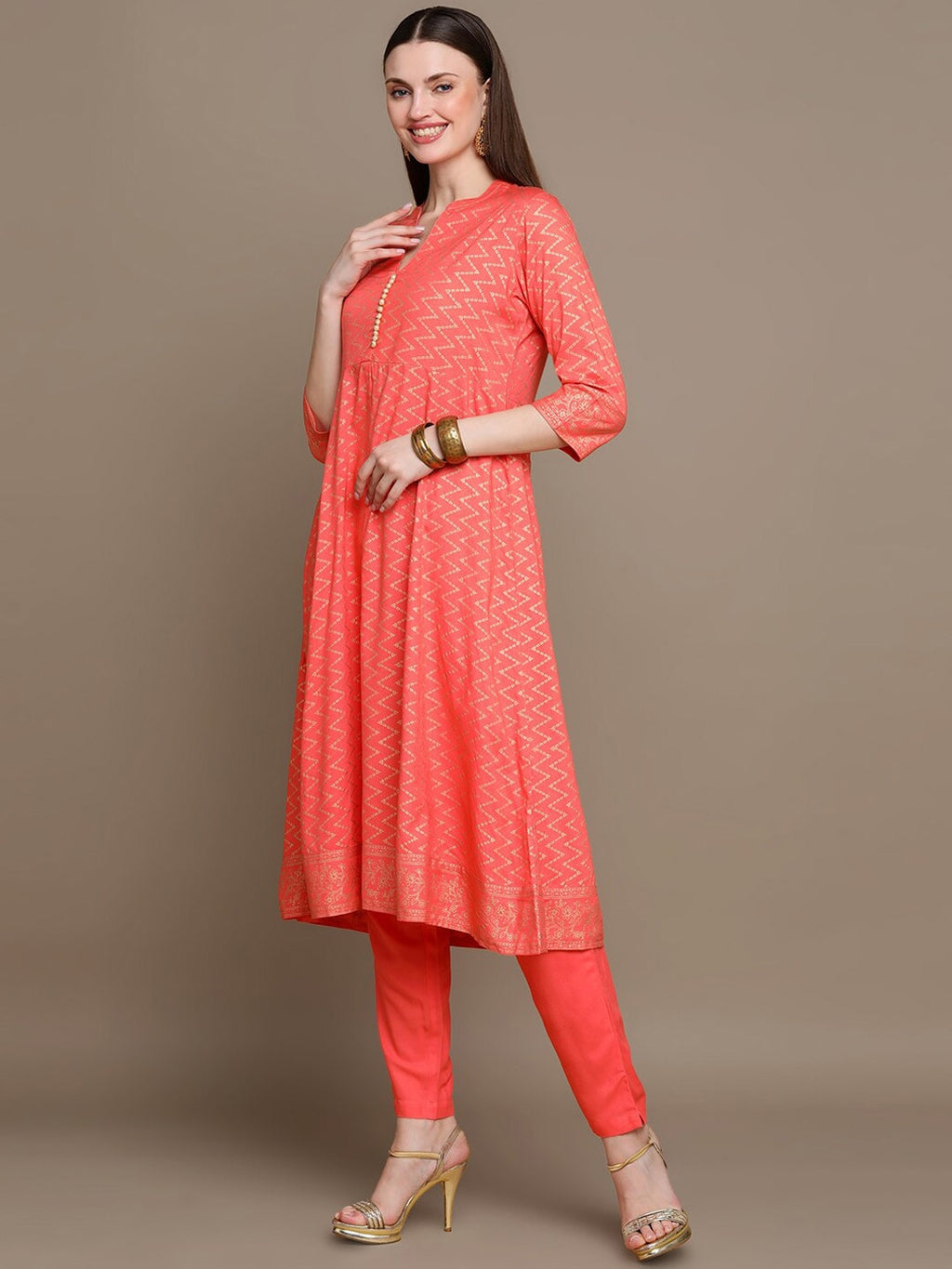 HERE&NOW Chevron Printed Kurta with Trousers & Dupatta | Grocsy