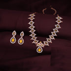 Tehzeeb Creations Yellow Colour Ad Studded Necklace Jewellery Set With Matching Earrings For Women And Girls | Grocsy