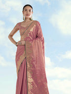 Monjolika Fashion Light Pink Color Paisley Zari Woven Banarasi Tissue Silk Saree | Grocsy