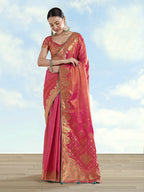 Monjolika Fashion Red Color Paisley Zari Woven Banarasi Tissue Silk Saree | Grocsy