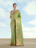 Monjolika Fashion Parrot Green Color Paisley Zari Woven Banarasi Tissue Silk Saree | Grocsy
