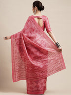 Saree Mall Peach-Coloured & White Floral Art Silk Sarees | Grocsy
