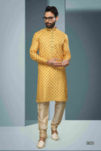 Raivat Ethnic Cotton Digital Print Pintux Work Kurta Pajama In Yellow Colour | Grocsy