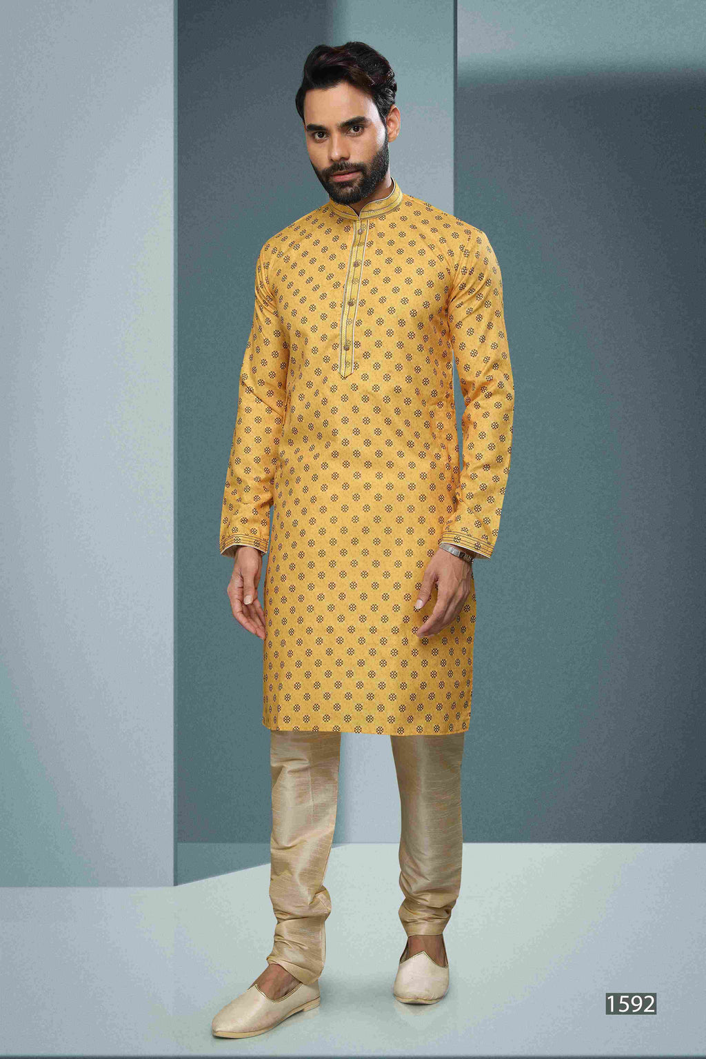 Raivat Ethnic Cotton Digital Print Pintux Work Kurta Pajama In Yellow Colour | Grocsy