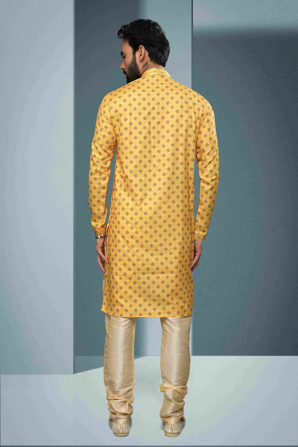 Raivat Ethnic Cotton Digital Print Pintux Work Kurta Pajama In Yellow Colour | Grocsy