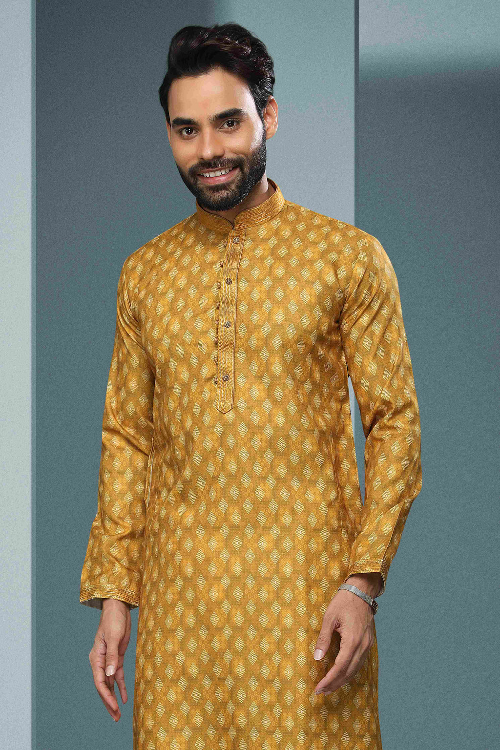 Raivat Ethnic Cotton Digital Print Pintux Work Kurta Pajama In Yellow Colour | Grocsy