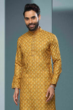 Raivat Ethnic Cotton Digital Print Pintux Work Kurta Pajama In Yellow Colour | Grocsy